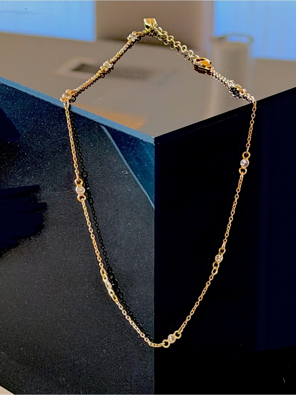 EP Delicate Gold Chain Necklace with Sparkling Stone Accents